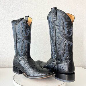NEW Rod Patrick Mens Cowboy Boots 14AA  Black Full Quill Ostrich Western Round